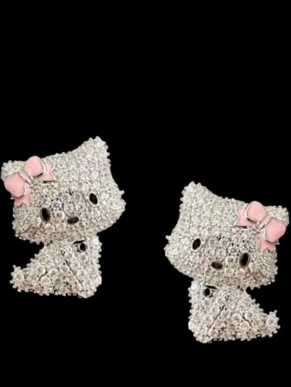 Sparkling Pavé Crystal Kitty Studs with Pink Bow Accents